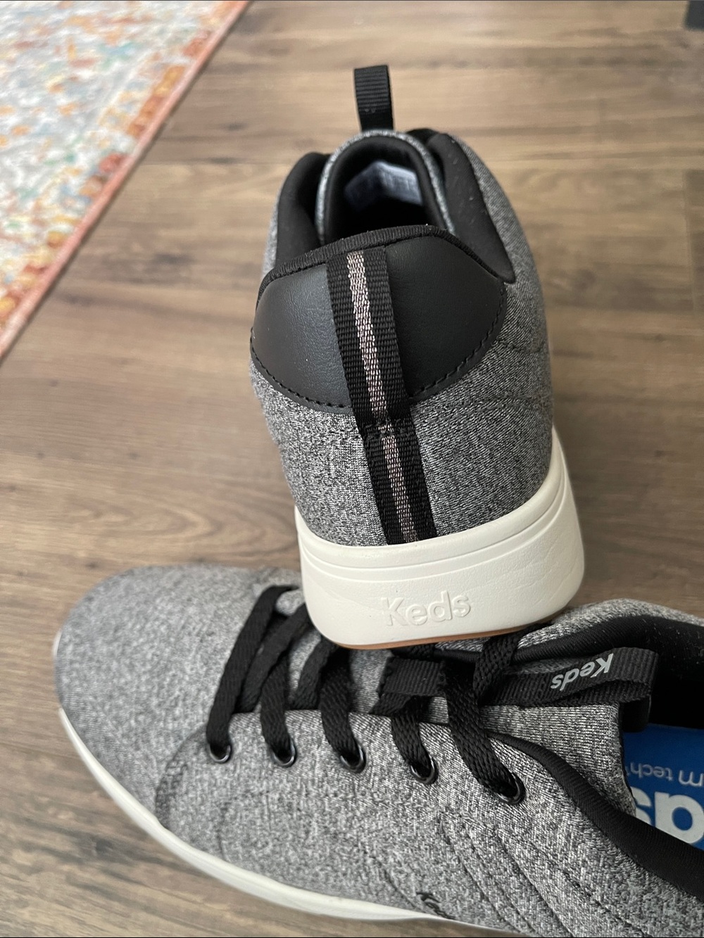 Keds Gray Knit Low-Top Sneakers with Black Laces